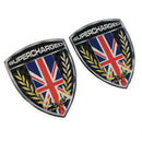 Supercharged Union Jack Wing Shield Chrome Domed Gel Decal Sticker Fits Mini Cooper S R53