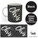 Custom Personalised Name Printed Black Glitter Effect Coffee Mug Cup