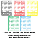 Personalised Custom Opening Hours Times Vinyl Decal Sticker Sign With Website & Tel Information Colours