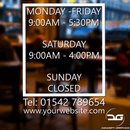 Box Effect Personalised Custom Opening Times Vinyl Door Sign