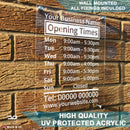 Custom Personalised Business Wall Mounted Acrylic Opening Times Sign