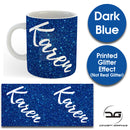 Custom Personalised Name Printed Dark Blue Glitter Effect Coffee Mug Cup