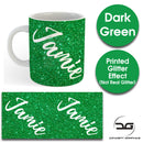 Custom Personalised Name Printed Dark Green Glitter Effect Coffee Mug Cup