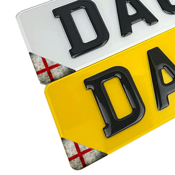 2x England UK Flag Car Number Plate Corner 3D Domed Gel Badges