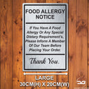 Food Allergy Safety Notice Wall Mounted Metal Plaque Large Brushed Silver