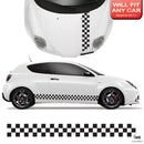 Universal Chequered Car Racing Side Stripes Graphics Sticker Kit