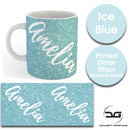 Custom Personalised Name Printed Ice Blue Glitter Effect Coffee Mug Cup