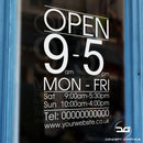 Custom Personalised Large Text Opening Times Hours Window Vinyl Decal Sign Door Example