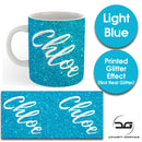 Custom Personalised Name Printed Light Blue Glitter Effect Coffee Mug Cup