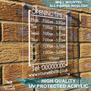 Modern Personalised Wall Mounted Acrylic Opening Times Sign