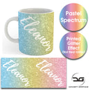Custom Personalised Name Printed Spectrum Pastel Glitter Effect Coffee Mug Cup