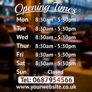 Personalised Custom Opening Hours Times Vinyl Decal Sign for Coffeshops, Barbershops, Salons, Retail