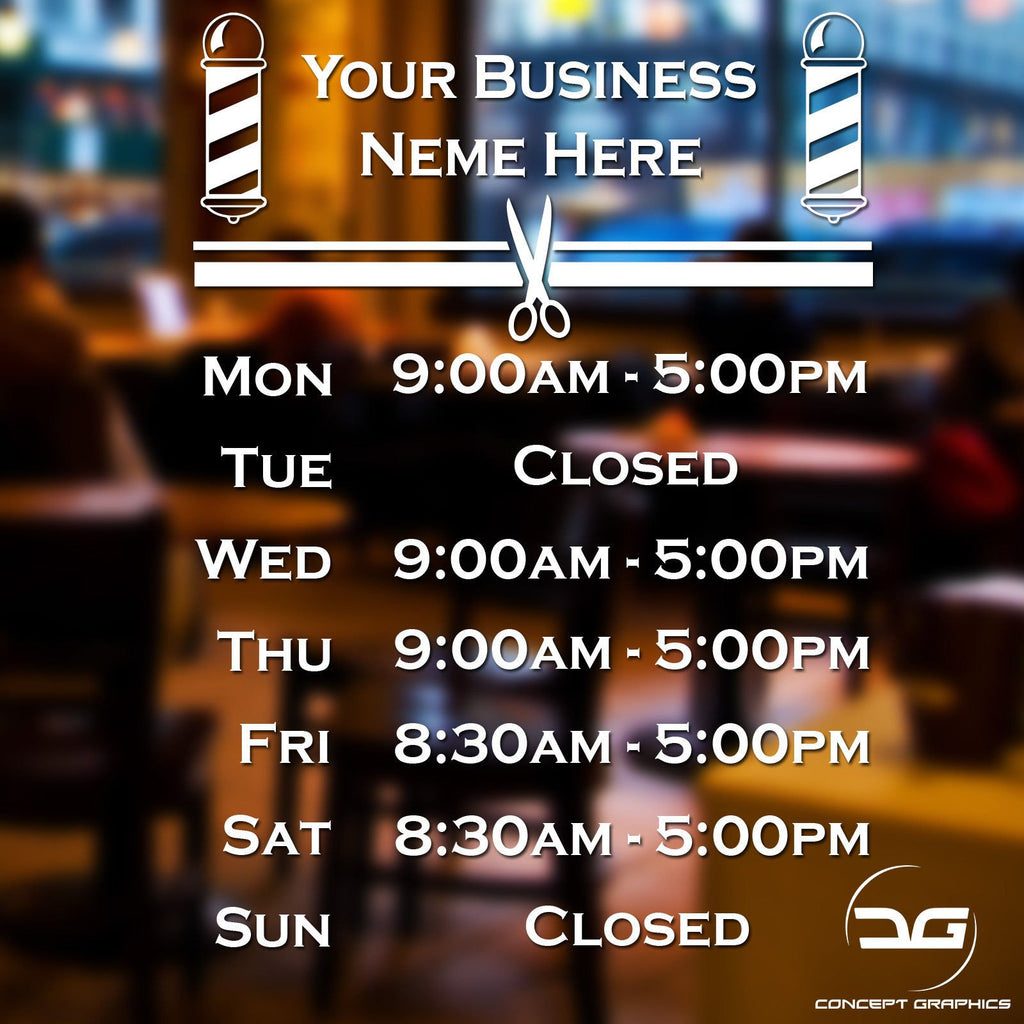 Barber Shop Opening Times Window Wall Sticker Signs Concept Graphics