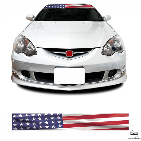 American Flag USA Sunstrip V8 Muscle Car Route 66 Windscreen Banner Fits Mustang