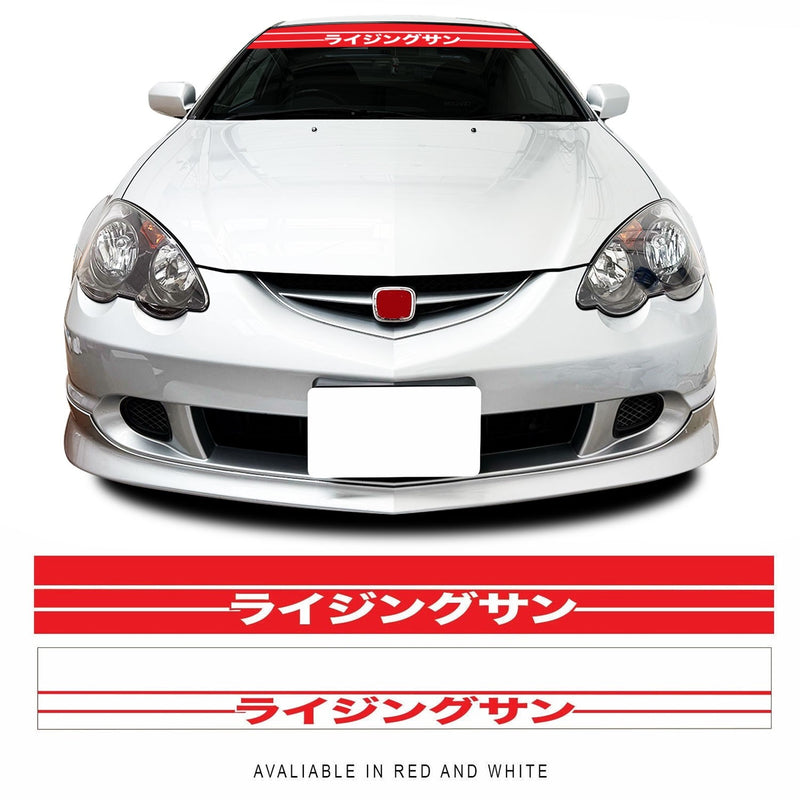 White car with red and white graphics on a white background
