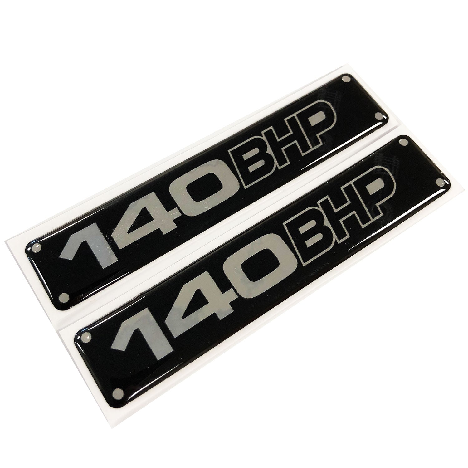 x2 140 BHP Engine Tuning Chrome 3D Domed Gel Badges | Concept Graphics