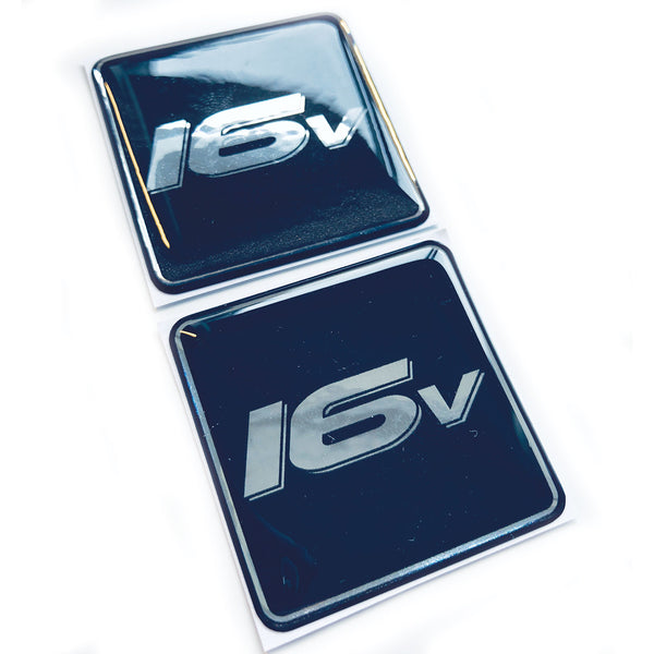 16v Car Engine Black & Chrome Domed 3D Gel Badge Decal Sticker Emblems