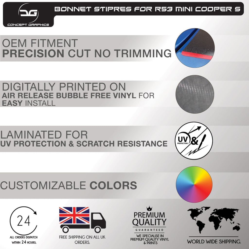 Custom Mini Cooper S F56 Check Bonnet Stripe OEM Fit Concept Graphics