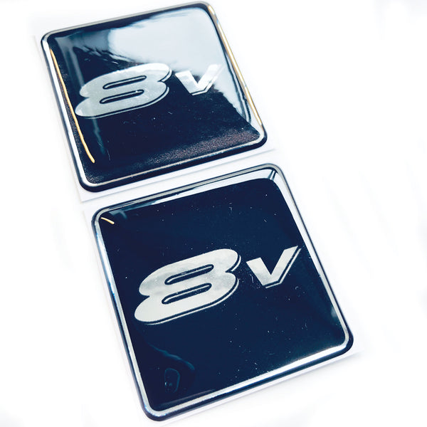 8v Car Engine Black Chrome 3D Domed Gel Decal Sticker Emblem Badges