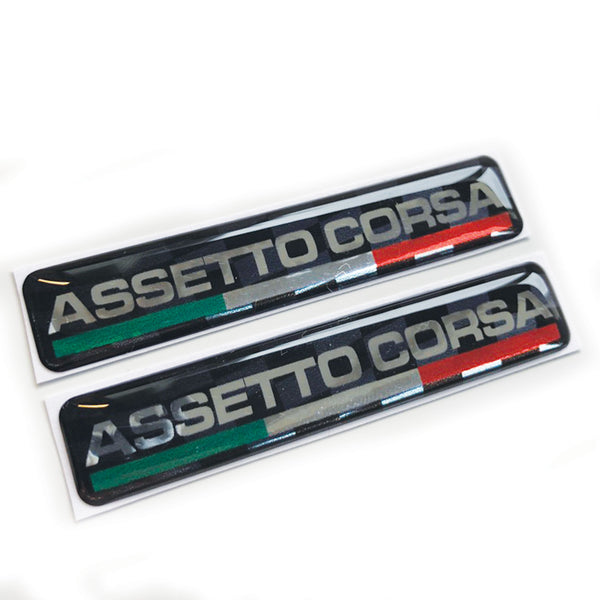 Assetto Corsa 3D Domed Gel Chrome Decal Sticker Badges Fits Fiat 500 Abarth