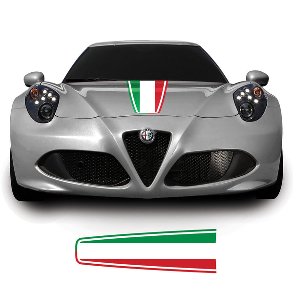 Alfa Romao 4C 2013 Onwards Italian Flag Bonnet Racing Stripe Vinyl Decal Sticker Graphic
