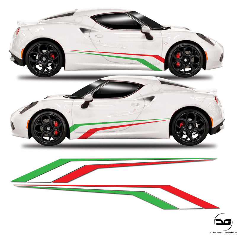 Alfa Romeo 4C Italian Flag Racing Side Stripe Vinyl Sticker Graphics Kit