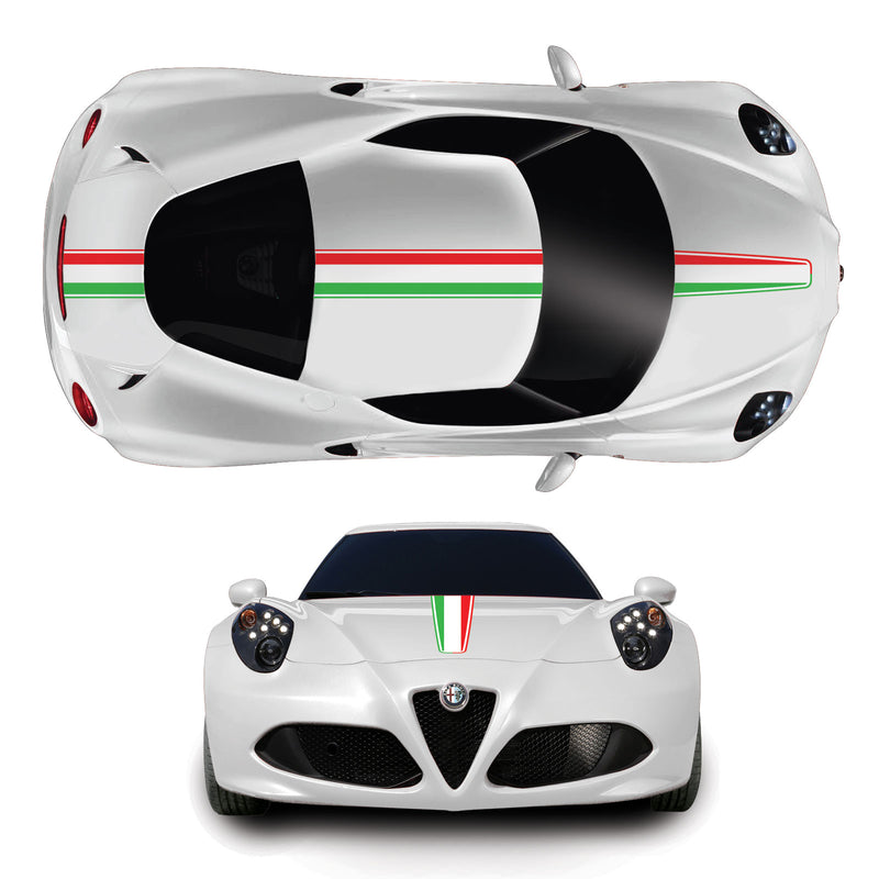 Alfa Romeo 4C Italian Flag Full Racing Stripe Vinyl Decal Sicker Graphic Kit