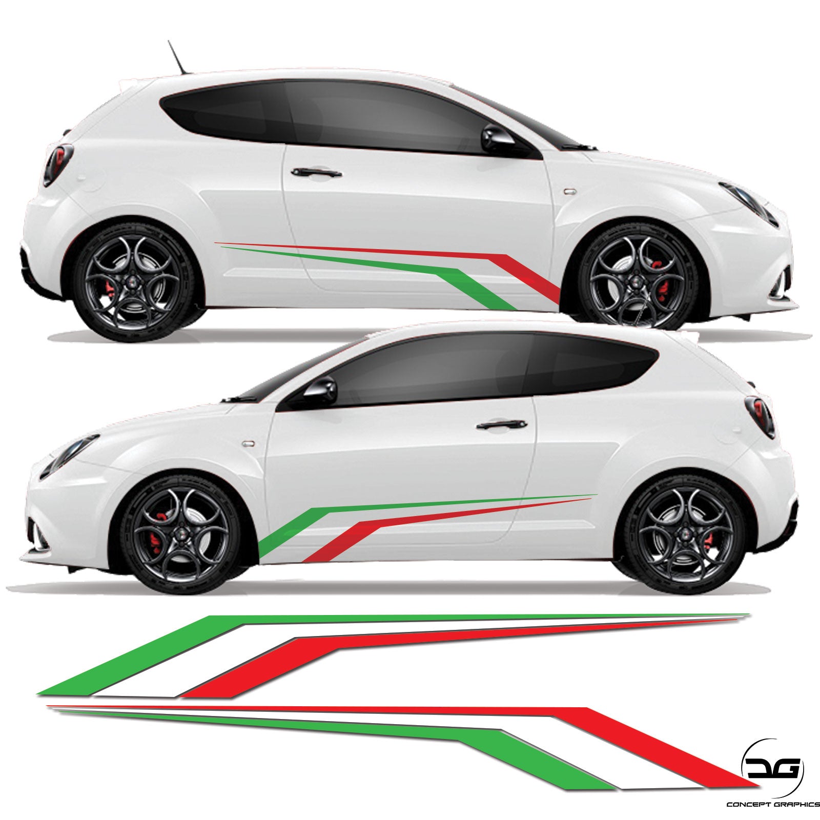 Alfa Romeo Mito Italian Flag Side Stripe Stickers | Concept Graphics