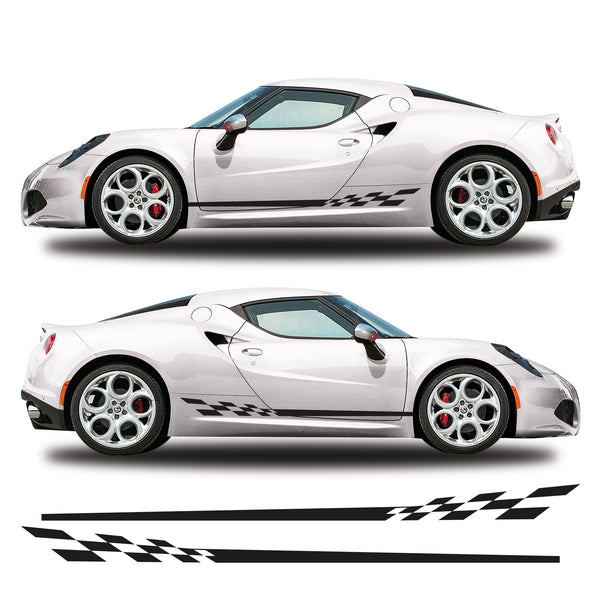 checkered flag Side Stripes Graphics Fits Alfa Romeo 4c Vinyl Decals Stickers