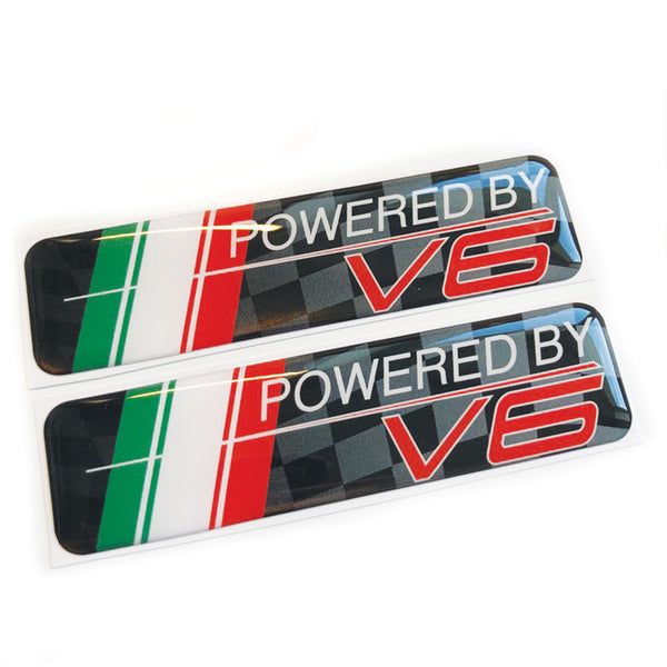 Powered By V6 Italian Flag 3D Domed Gel Sticker Wing Badges Fits Alfa Romeo