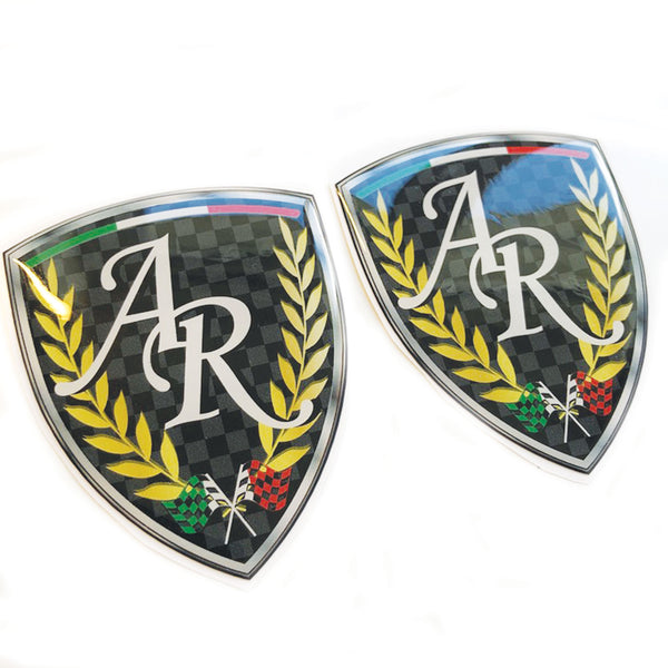 A R Italian Flag Shields 3D Domed Gel Sticker Wing Badges Fits Alfa Romeo