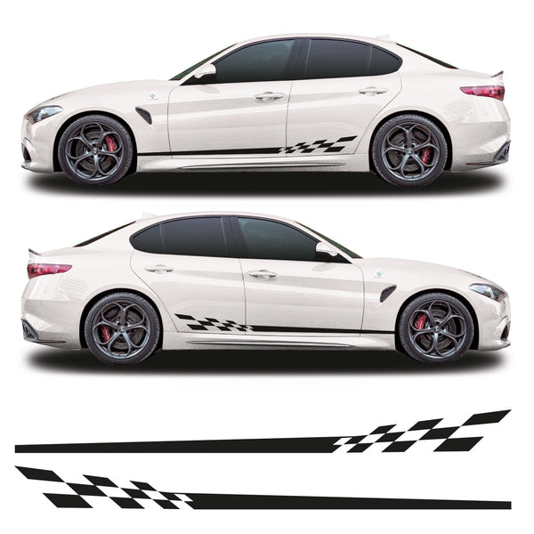 Chequered Flag Side Stripes Graphics Fits Alfa Romeo Giulia Vinyl Decal Stickers