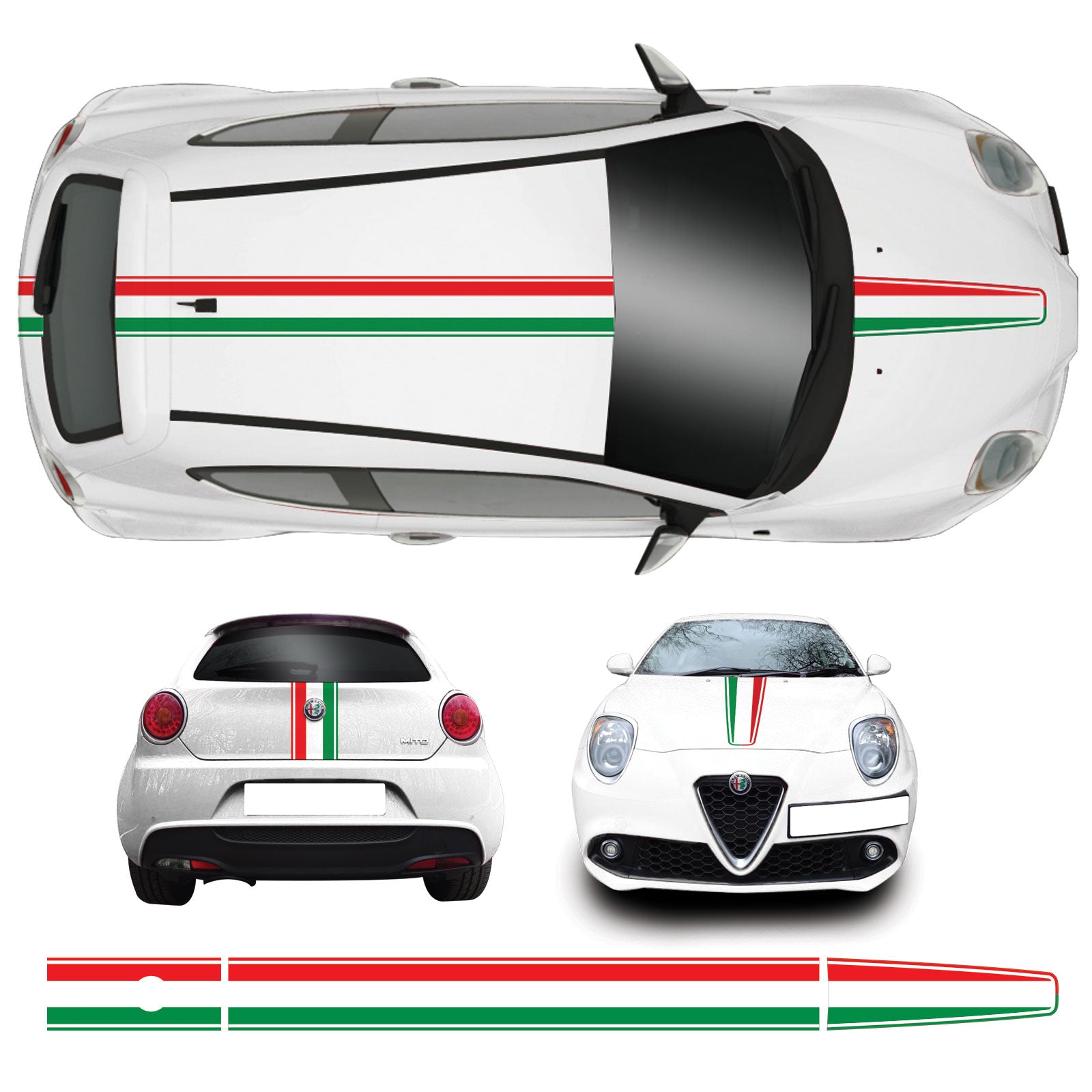 Alfa Romeo Mito Italian Flag Racing Stripe Stickers | Concept Graphics