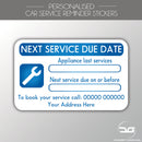 Personalised Appliance Service Reminder Label Stickers