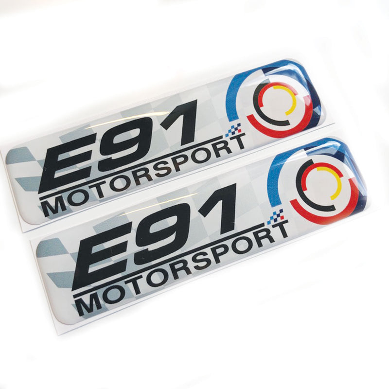 E91 Motorsport 3D Domed Gel Decal Sticker Wing Badges Fits BMW 3 Series