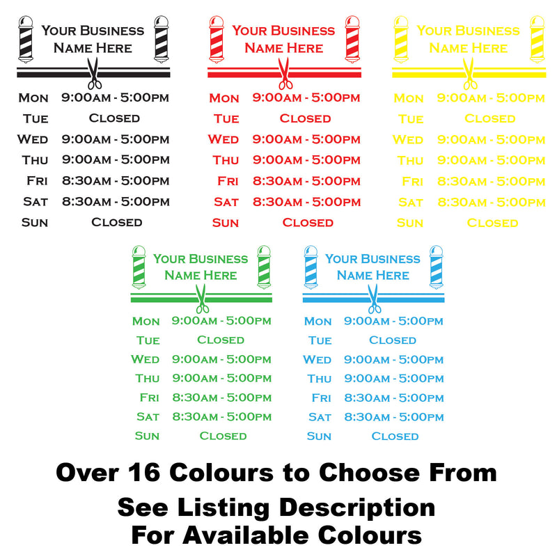 Barber Shop Pole Opening Times Hours Window Wall Door Sign Decal Sticker Colours