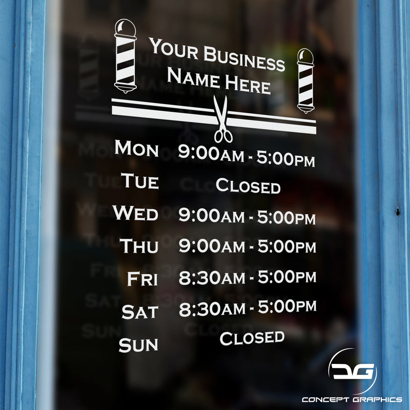 Barber Shop Pole Opening Times Hours Window Wall Door Sign Decal Sticker