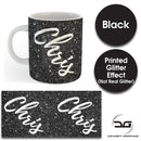 Custom Personalised Name Printed Black Glitter Effect Coffee Mug Cup 