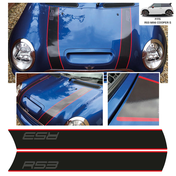 Black Retro R53 Exact Fit Bonnet Stripes Fits Mini Cooper S R53