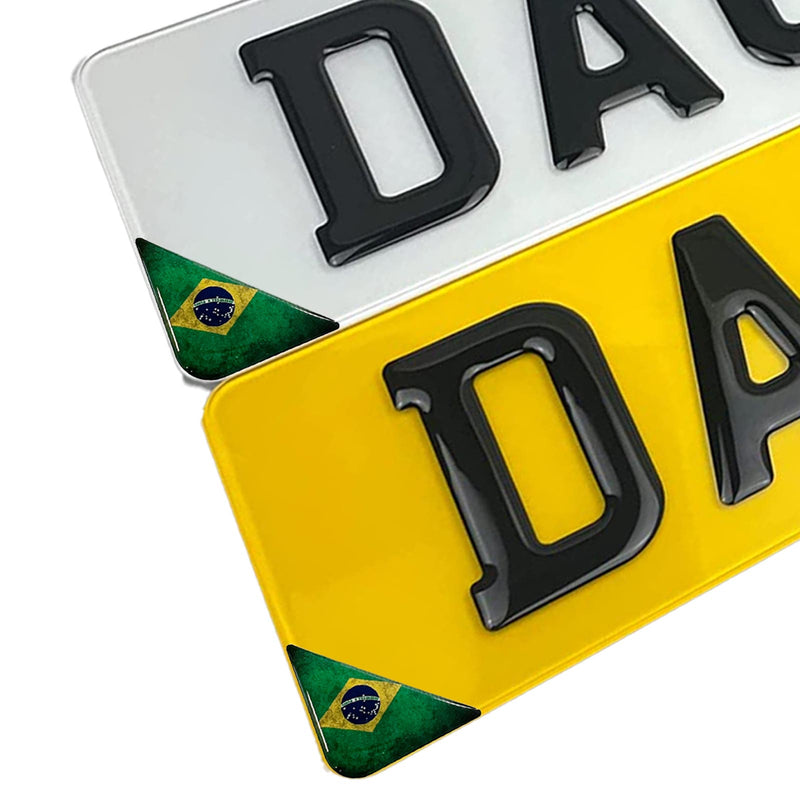 2x Brazil Flag Car Number Plate Corner 3D Domed Gel Badge Stickers