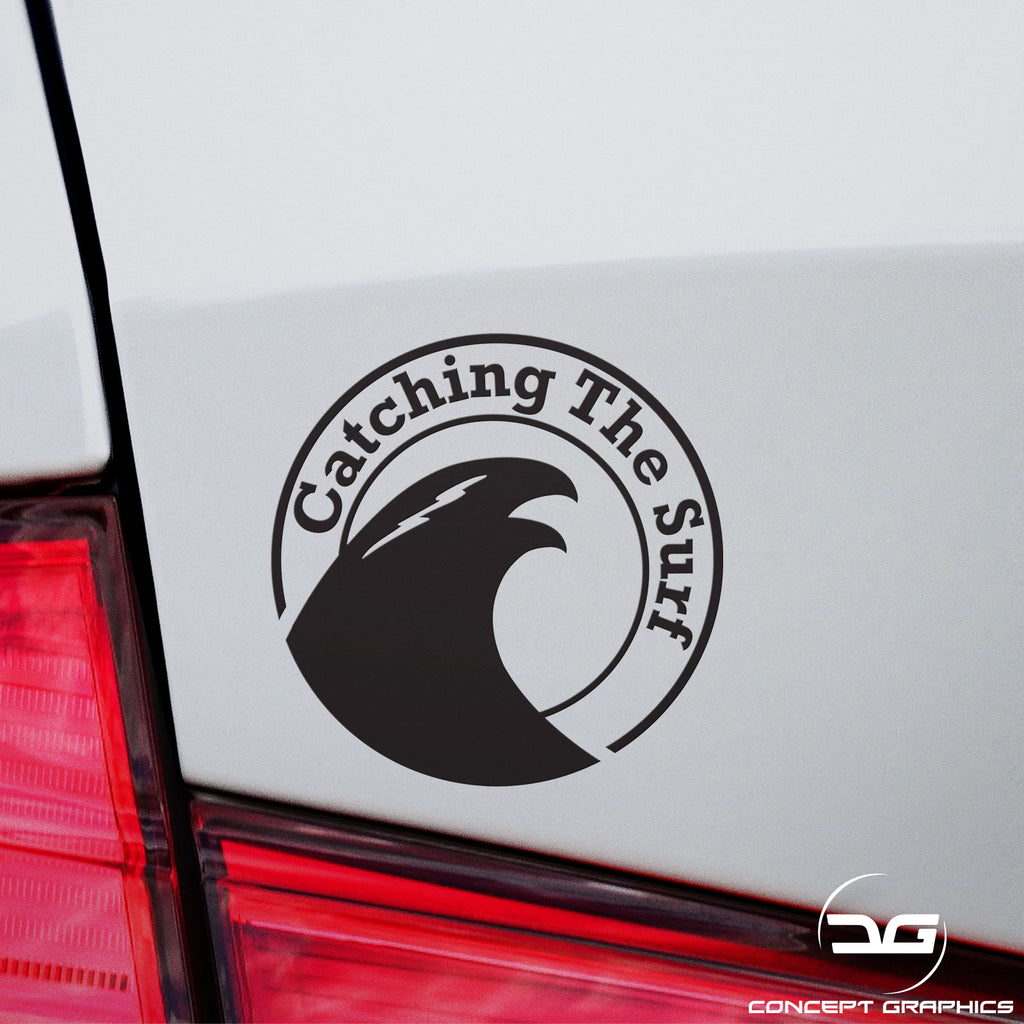 Catching The Surf Funny Surfing Vinyl Decal Sticker | Concept Graphics
