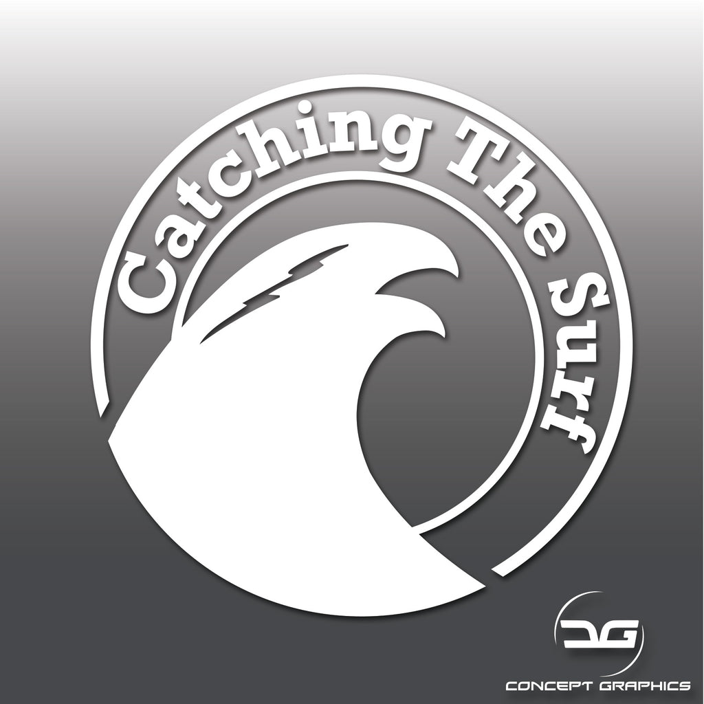 Catching The Surf Funny Surfing Vinyl Decal Sticker | Concept Graphics