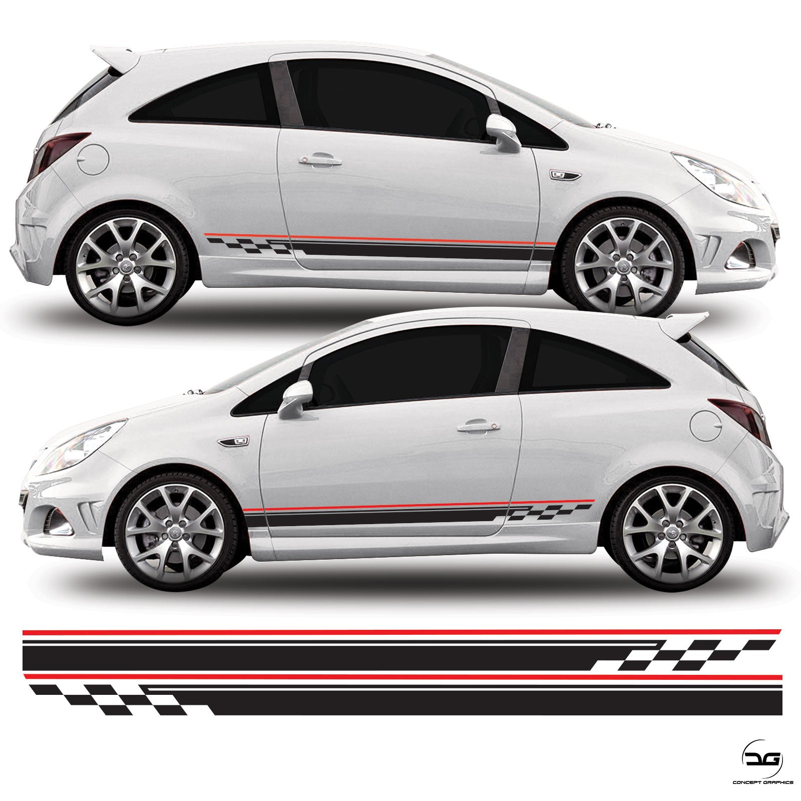 Vauxhall Corsa D Checkered Side Stripe Sticker Kit | Concept Graphics