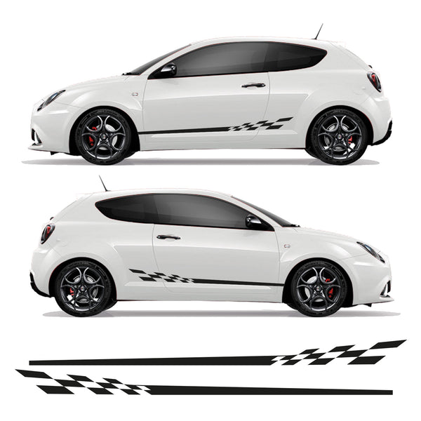 Chequered Flag Side Stripes Graphics Fits Alfa Romeo Mito Vinyl Decal Stickers