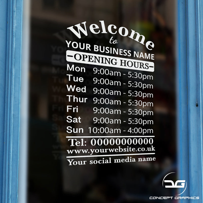 Classic Personalised Opening Hours Times Vinyl Window/Wall Sign