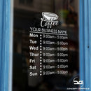 Coffee Shop Cup Personalised Custom Opening Hours Times Window Vinyl Decal Sign Sticker
