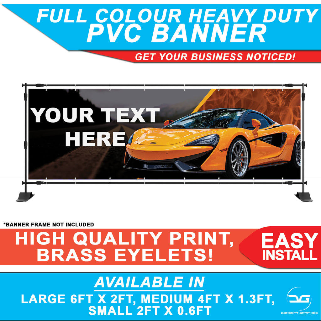 Custom Personalised Text Sports Car PVC Banner Sign | Concept Graphics