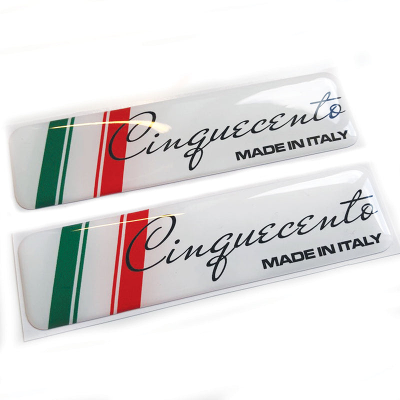 Cinquecento Made In Italy Flag 3D Domed Gel Decal Sticker Badges Fits Fiat 500 Abarth