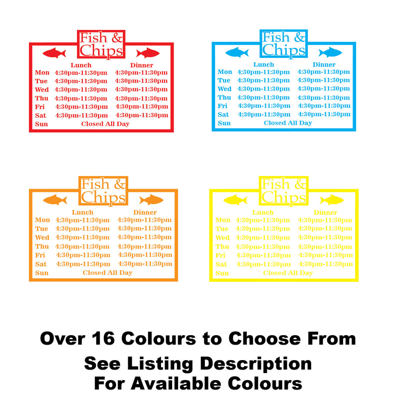 Fish & Chip Shop Personalised Opening Times/Hours Sign Colour Available