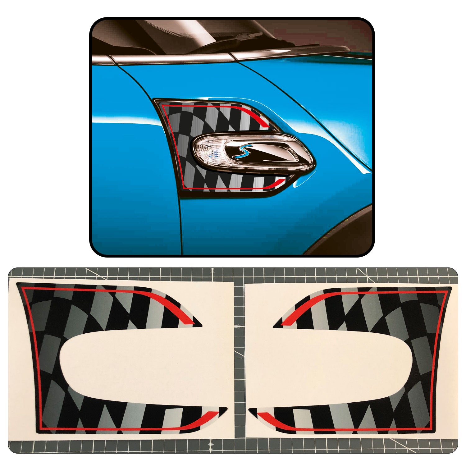 Mini Cooper F56 Chequered Side Trim Sticker Inlays | Concept Graphics